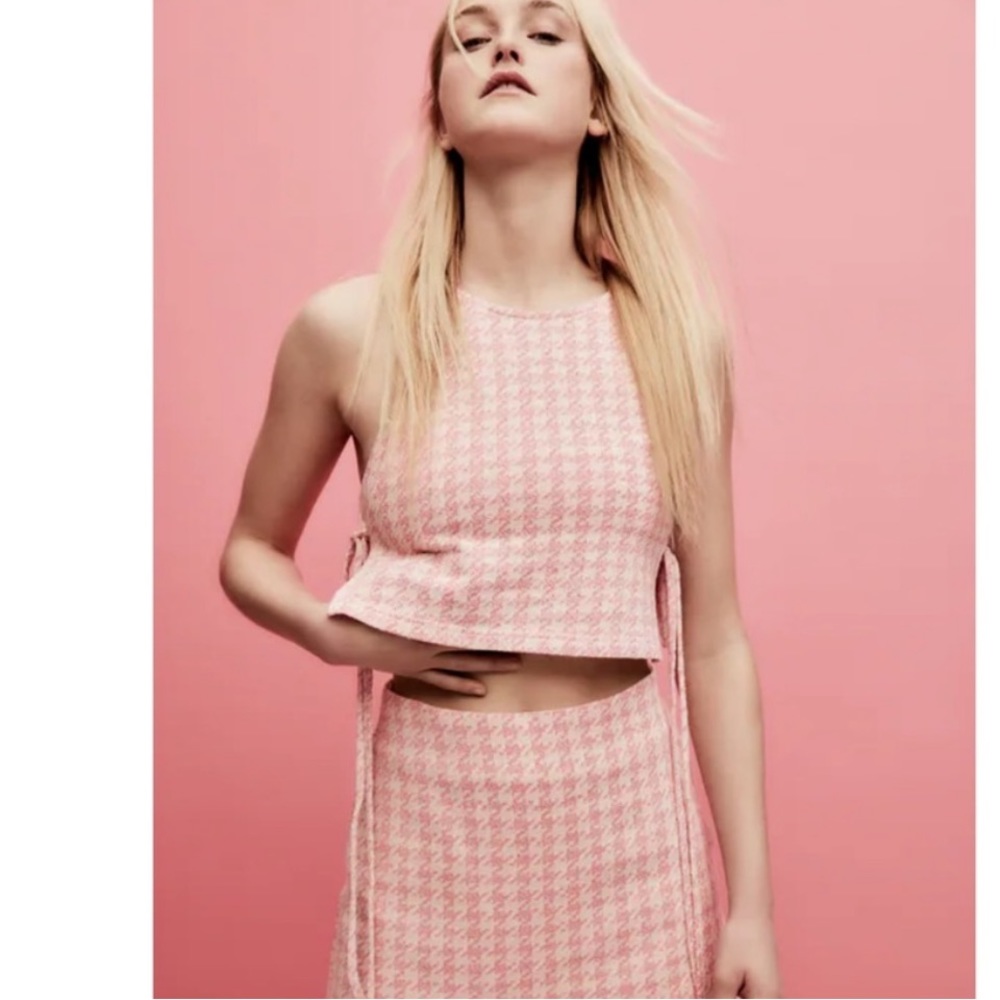 Zara Pink Houndstooth Top